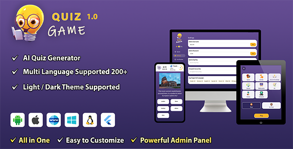 Quiz - AI, Admin Panel, Live Preview, Theme Modes & 200+ Languages