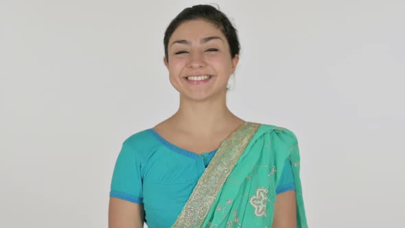 Indian Woman Shaking Head As Yes Sign Approval White Background