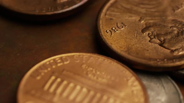 Rotating stock footage shot of American monetary coins 