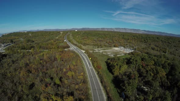 Aerial shot of on Krk Island with forest