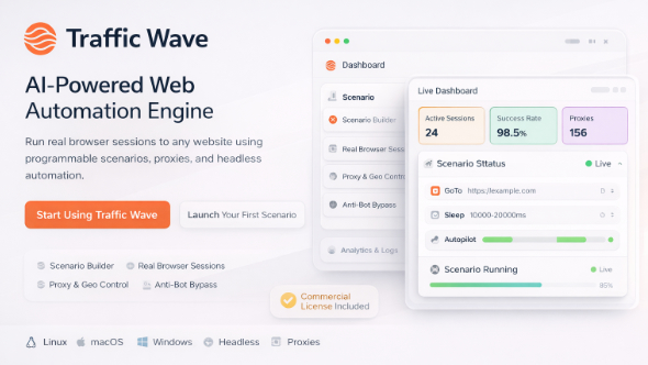Traffic Wave – AI-Powered Web Automation & Browser Session Engine – Reseller Rights