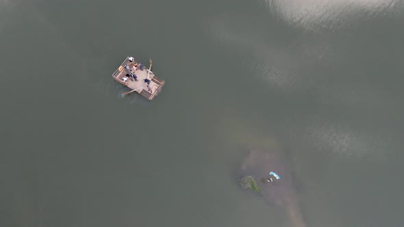 Aerial View of People Tourists at Synevyr Lake in Ukraine Carpathian Mountains