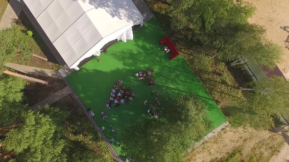 Aerial View Wedding Ceremony On The Bank Of The Lake 14