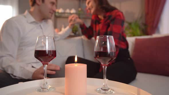 Couple drinking wine at home.