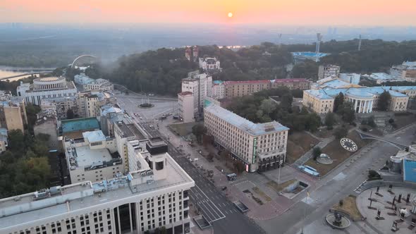 Kyiv Kiev Ukraine at Dawn in the Morning. Aerial View