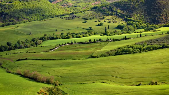 Flying over the beautiful Tuscany Italy landscape