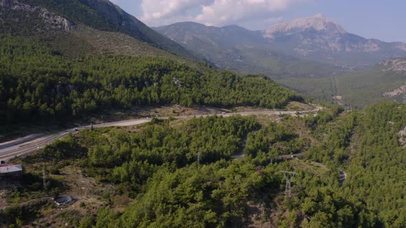 Aerial Top View From Above on the Country Road in Mountains