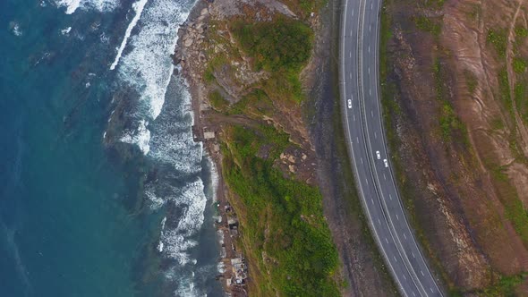 Drone View of the Asphalt Road Along the Sea Coast