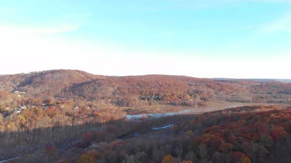 Drone footage taken in the New York Hudson Valley area, Putnam County. October Fall season.