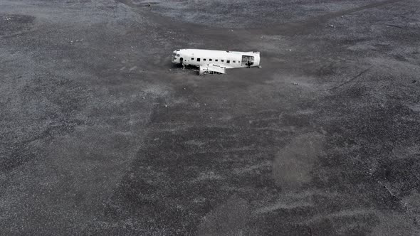 Aerial of an Abandoned Crashed Plane Wreckage on Solheimasandur Beach Iceland