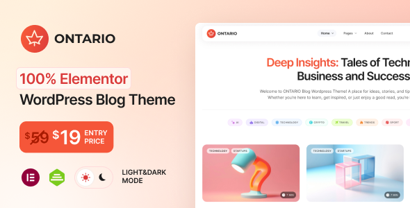Ontario - 100% Elementor Blog WordPress Theme