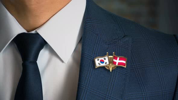 Businessman Friend Flags Pin South Korea Denmark