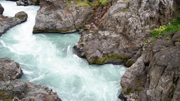 Hraunfossar Waterfalls in Iceland Slow Motion