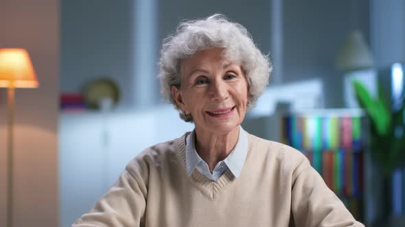 Portrait of Senior Woman Looking at Camera and Talking Having Video Call