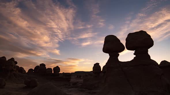 Colorful sunset time lapse in Goblin Valley