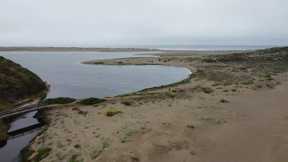 Drone Flying Over Beautiful Blue Sea shore, Magical Sand, California