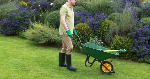 Senior couple gardening together