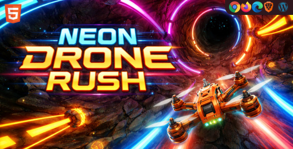 Neon Drone Rush – 3D HTML5 Tunnel Endless Runner | Three.js WebGL | Mobile Ready | Easy Reskin