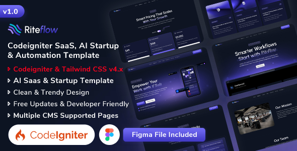 RiteFlow - Codeigniter AI Startup, SaaS & Automation Tech Business Template