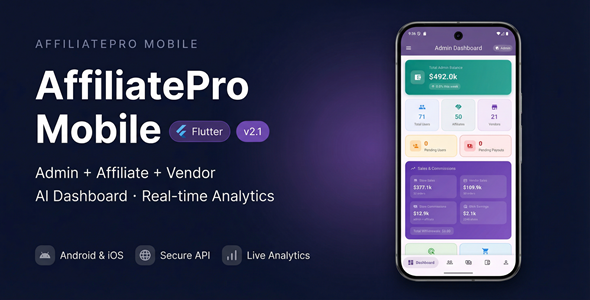 AffiliatePro Mobile - Flutter Affiliate App (Android/iOS Source Code)