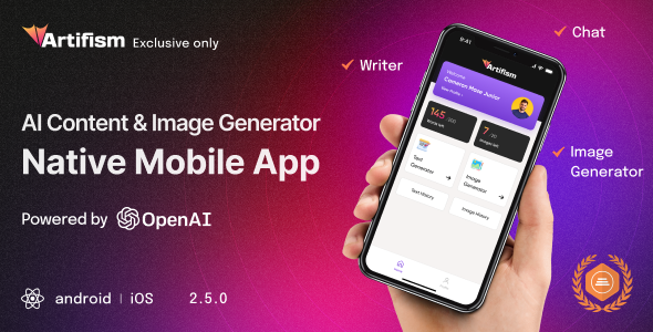 Artifism - AI Content, Image, Voiceover & Code Generator Mobile App