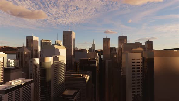 3d render of abstract bright city with skyscrapers. Simple forms of buildings