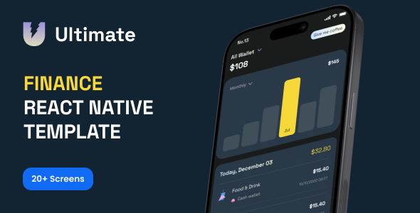 Finance UI Kit – 20+ Screens for React Native (CLI + Expo)