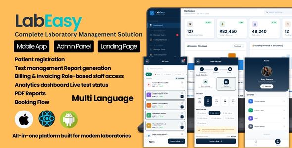 LabEasy - Complete Laboratory Management Software | Admin Panel Website and Mobile App UI | SaaS