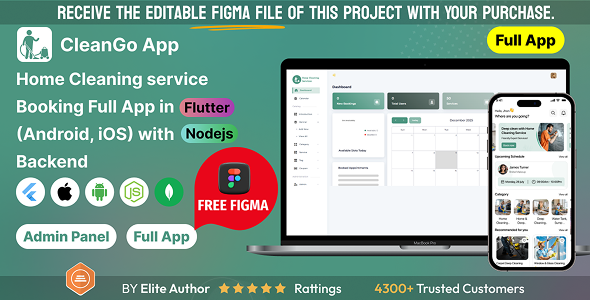Cleaning Services Booking Full app in Flutter (Android, iOS) with Node.js Backend App