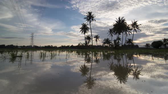 Timelapse sunset over coconut island reflect