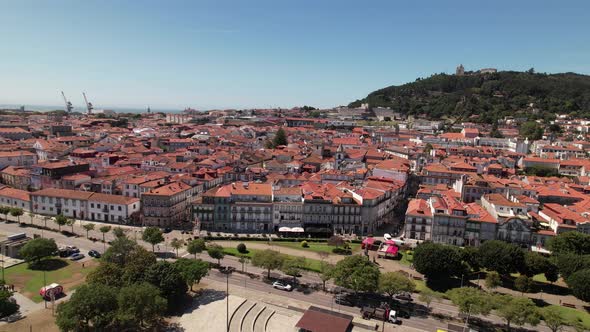 Fly Above City Buildings of Viana do Castelo, Portugal