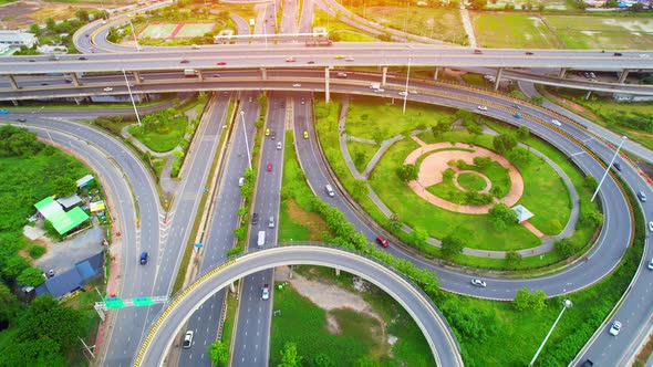 4K footage : aerial view from a drone flying over expressway