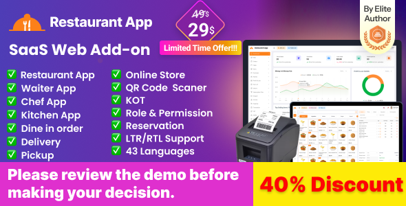 Restaurant App SaaS  Web Add-on