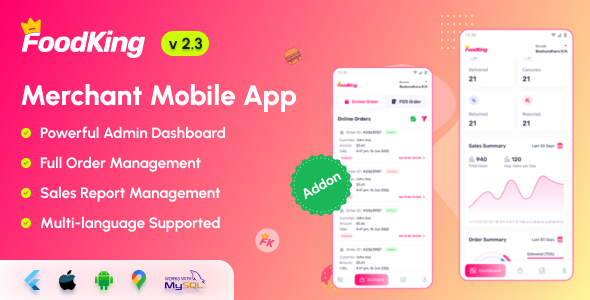 FoodKing - Restaurant Food Delivery System Merchant Flutter Mobile App