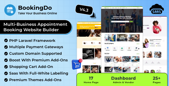 BookingDo SaaS - Multi Business Appointment Scheduling & Service Booking Website Builder