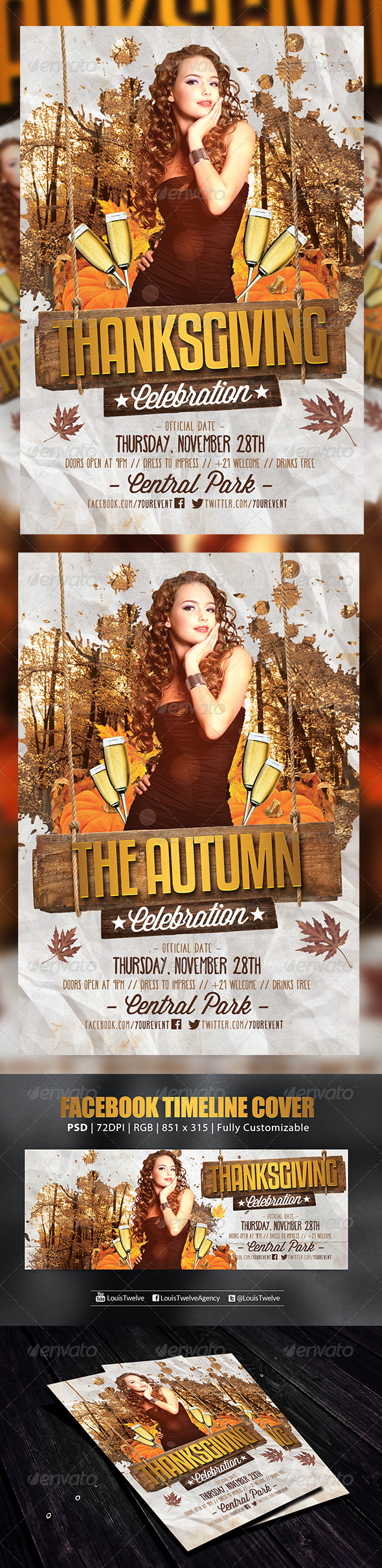 Thanksgiving or Autumn Party 3 | Flyer + FB Cover