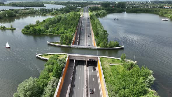 Aqueduct Veluwemeer Near Harderwijk Transport Asphalt Motorway Road for Traffic Crossing Underneath