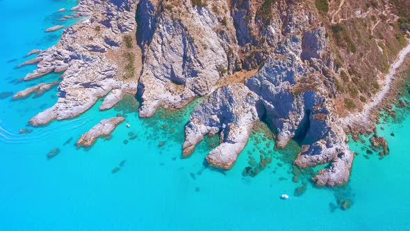 Downward Aerial View of Beautiful Southern Italian Coastline