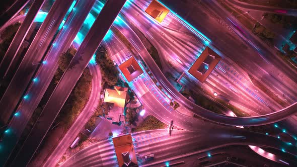 4K UHD : Aerial Top view from drone, night traffic in Bangkok