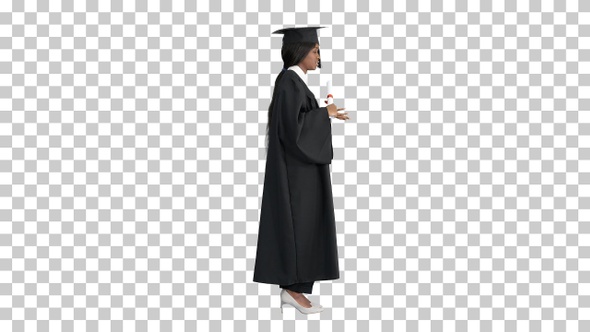 African American female graduate holding, Alpha Channel