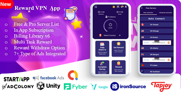 Reward VPN | Secure VPN & Fast VPN | Reward Lucky Wheel | Daily task | Offerwall | Admin panel