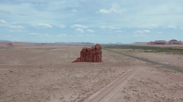 Standing Butte Rock Formation on Navajo Nation Land in Arizona Desert, Aerial