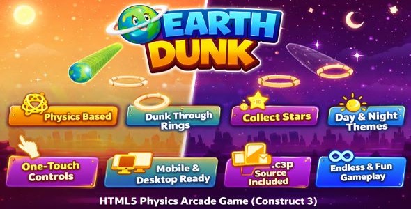 Earth Dunk – HTML5 Physics Arcade Game (Construct 3)