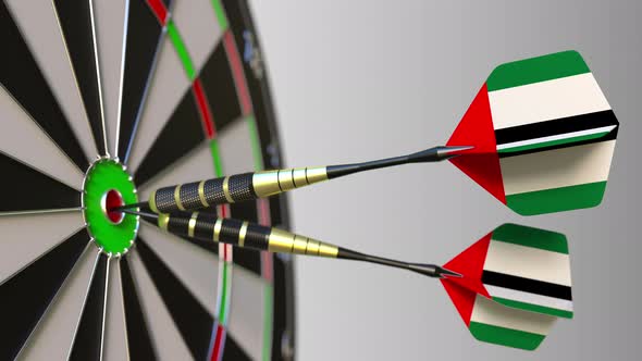 Flags of the United Arab Emirates UAE on Darts Hitting Bullseye