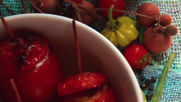 Filled tomatoes or Gemista which is a traditional dish in Greek cuisine