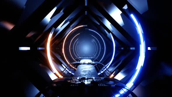 HD loop 3D animation. Abstract Futuristic design interior sci-fi spaceship corridor