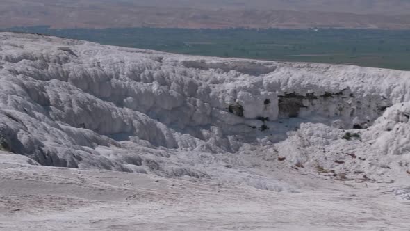 A view on white terraces of Pamukkale in Turkey