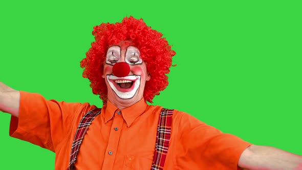 Colorful Clown Yawning and Looking To Camera on a Green Screen Chroma Key