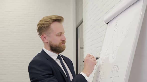 Businessman Presenting Something on Flipchart on the Meeting at the Office