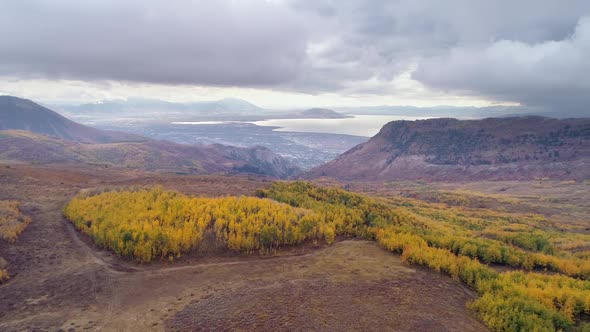 Aerial view of colorful landscape viewing Utah Valley from Timpanogos